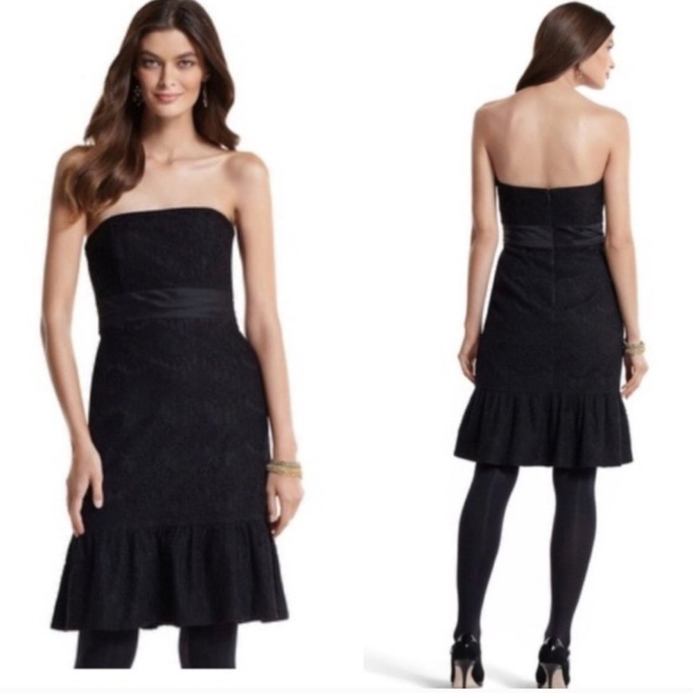 White House Black Market Dress LBD strapless lace cocktail 4